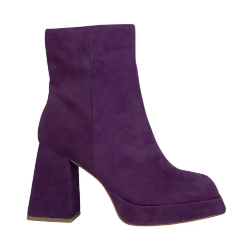 Alma EN Pena , Square Toe Leather Ankle Boots ,Purple female, Sizes: