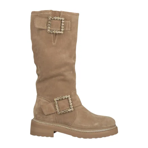 Alma EN Pena , Studded Buckle Zip Boots ,Brown female, Sizes: