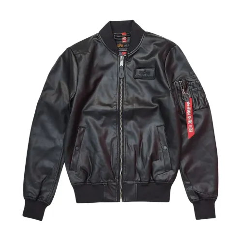 Alpha Industries , Black Leather Ma-1 Bomber Jacket ,Multicolor male, Sizes: