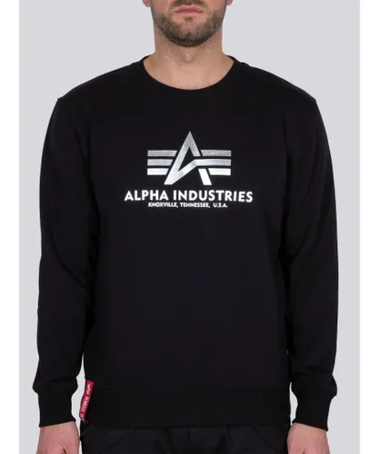 Alpha Industries Mens Basic Sweater Foil Print in Black Cotton
