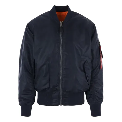 Alpha Industries , Reversible Bomber Jacket in Blue and Orange ,Blue male, Sizes: