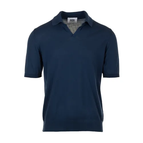 Alpha Studio , Denim Polo T-shirts Collection ,Blue male, Sizes: