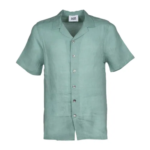 Alpha Studio , Green Aqua Bowling Shirt ,Green male, Sizes: