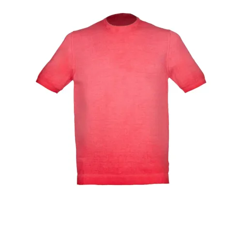 Alpha Studio , Red Reverse Cold Ribbed T-shirt ,Red male, Sizes: