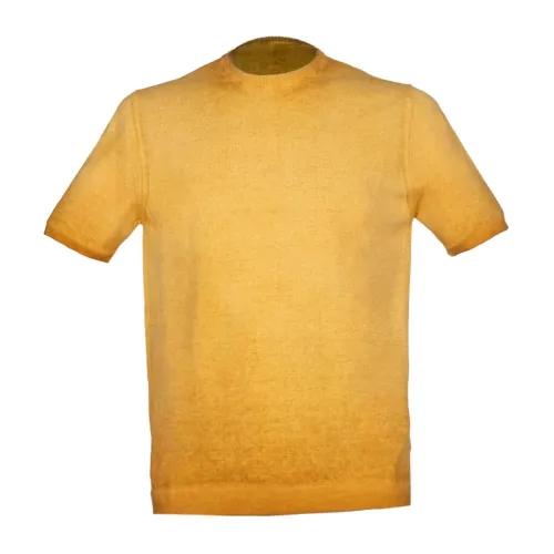 Alpha Studio , Reverse Cold Honey Cotton T-shirt ,Yellow male, Sizes:
