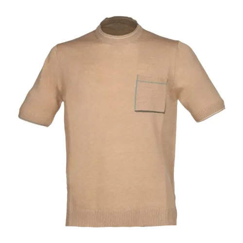 Alpha Studio , Sand Linen Cotton T-shirt with Pocket ,Beige male, Sizes: