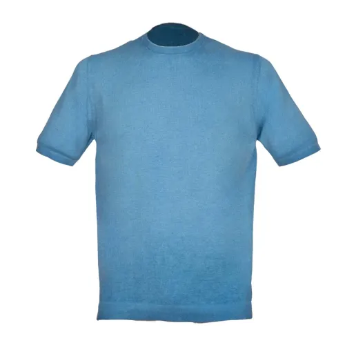 Alpha Studio , Turquoise Reverse Cold Ribbed T-shirt ,Blue male, Sizes: