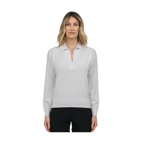 Alpha Studio , V-neck Polo Shirt ,Gray female, Sizes: