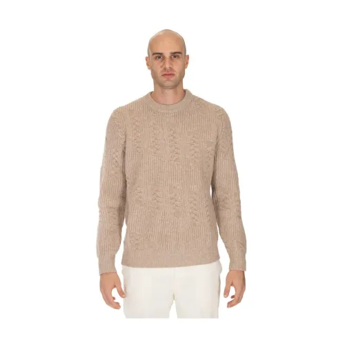 Altea , Braided Crew Neck Sweater ,Beige male, Sizes: