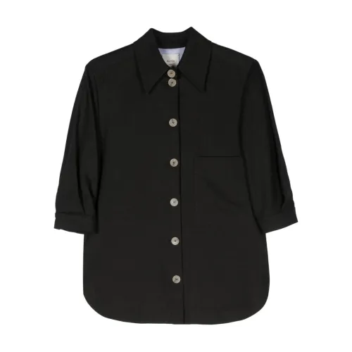 Alysi , Black Linen Blend Twill Weave Jacket ,Black female, Sizes: