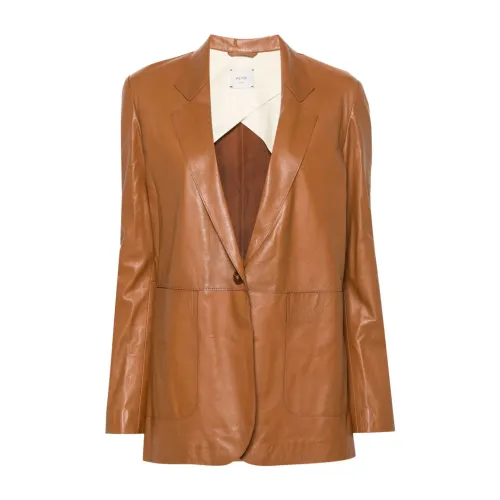 Alysi , Brown Leather Crinkled Finish Jacket ,Brown female, Sizes: