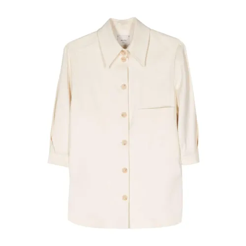Alysi , Cream White Linen Blend Jacket ,White female, Sizes: