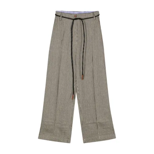 Alysi , Grey Linen Blend High-Waisted Trousers ,Multicolor female, Sizes: