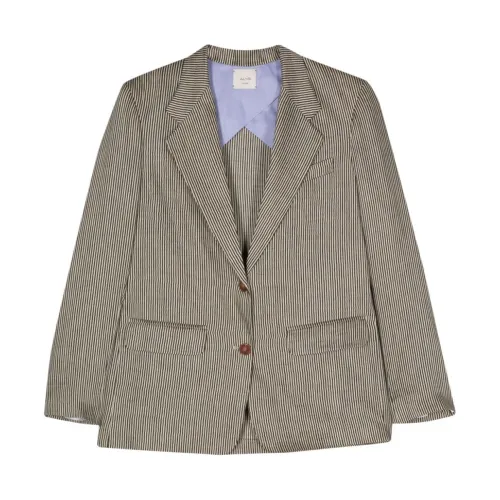 Alysi , Grey Linen Blend Stripe Jacket ,Gray female, Sizes: