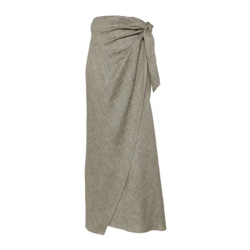 Alysi , Grey Linen Blend Striped Skirt ,Gray female, Sizes: ONE
