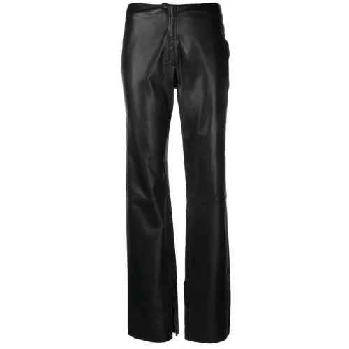 Alysi , Real Leather Straight Suit Trousers ,Black female, Sizes: