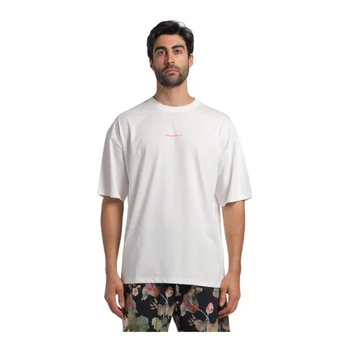 Amaránto , Fluorescent Logo Half Sleeve Crewneck T-shirt ,White male, Sizes:
