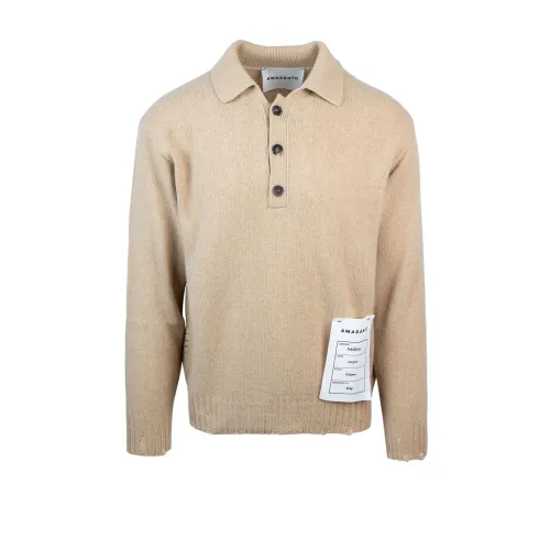 Amaránto , Regular Fit Beige Sweater with Shirt Collar ,Beige male, Sizes:
