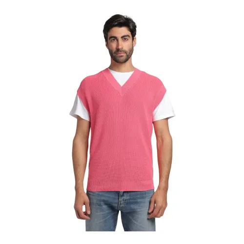 Amaránto , Ribbed V-neck Sweater ,Pink male, Sizes: