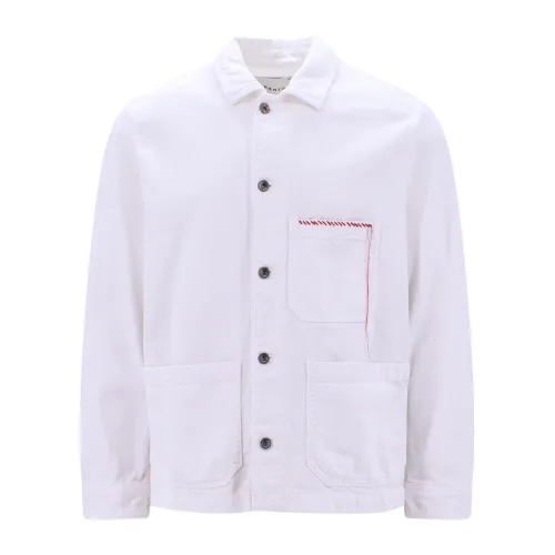 Amaránto , White Canvas Jacket with Metal Button Closure ,White male, Sizes: