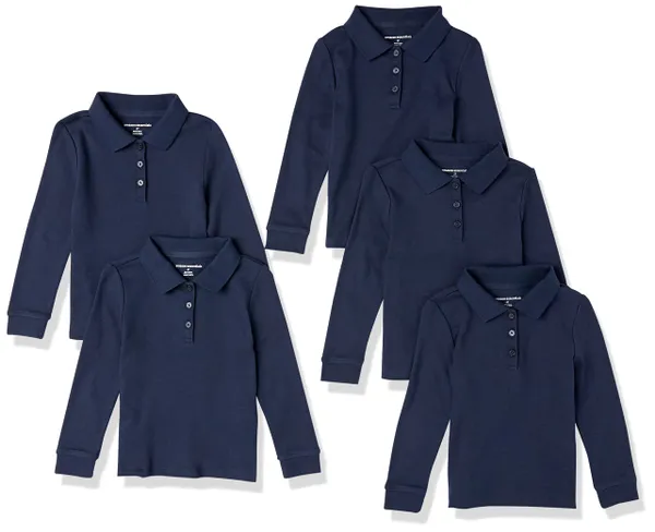 Amazon Essentials Girls' Uniform Long-Sleeve Interlock Polo