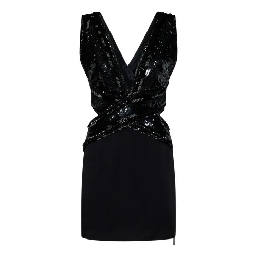 Amen , Black Embroidered Dress with Cut-Out Waist ,Black female, Sizes: