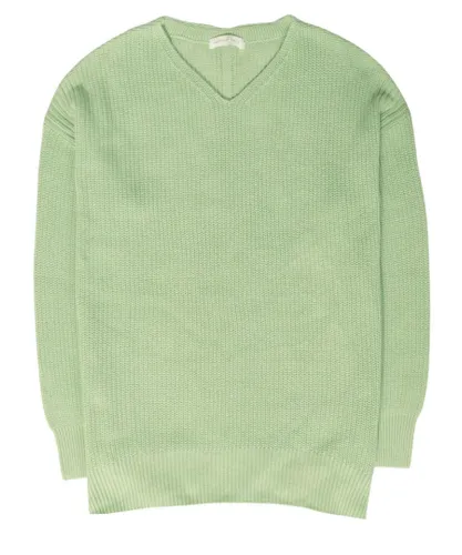 American Holic Womens Chunky Oversize V Neck Jumper - Green Cotton