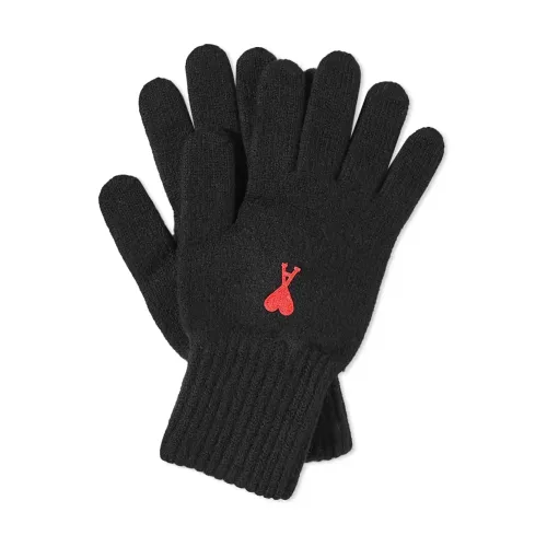 Ami Paris , Black De Coeur Logo Wool Gloves ,Black male, Sizes: