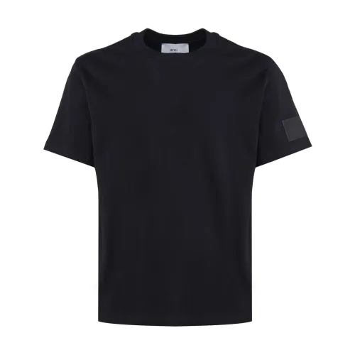 Ami Paris , Black T-shirts and Polos with 98% Cotton ,Black male, Sizes: