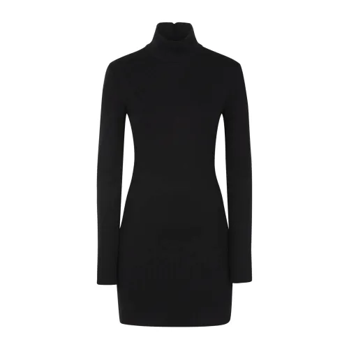 Ami Paris , Black Wool Dress with Long Sleeves ,Black female, Sizes: