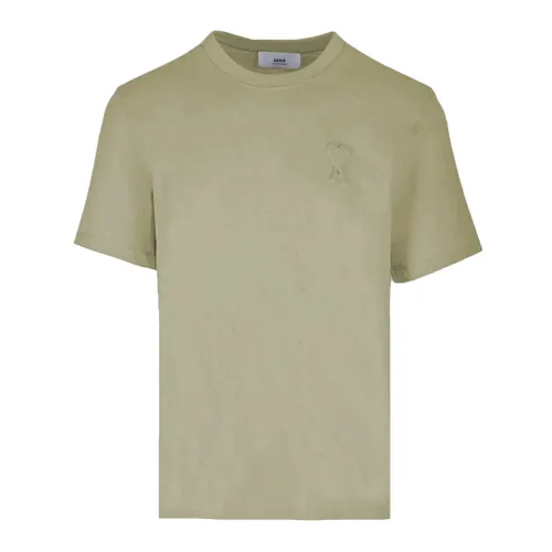 Ami Paris , Green Cotton T-shirt with Embossed Logo ,Green male, Sizes: