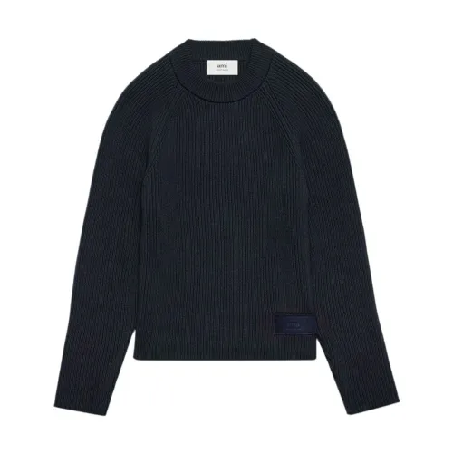 Ami Paris , Marine Sweater with Logo Tag ,Blue male, Sizes: