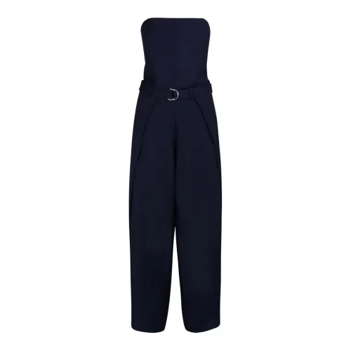Ami Paris , Navy Blue Jumpsuit with Floating Panels ,Blue female, Sizes: