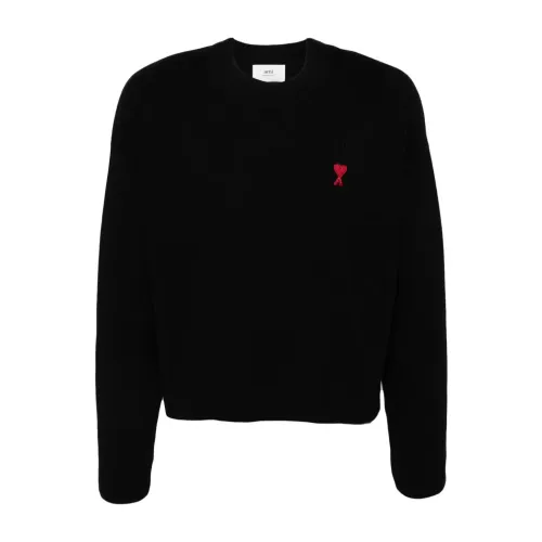 Ami Paris , RED AMI DE Coeur Crewneck Sweater ,Black male, Sizes: