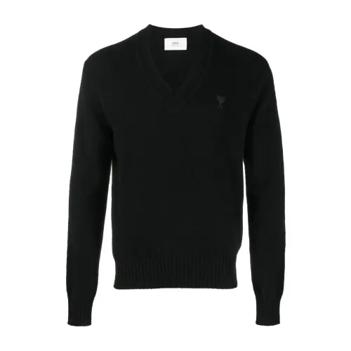 Ami Paris , Tonal ADC v-neck sweater ,Black male, Sizes:
