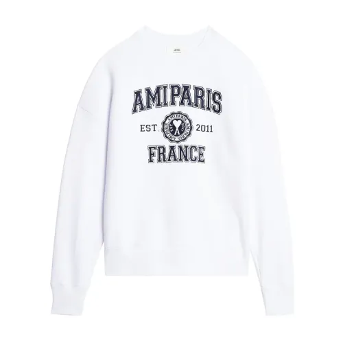 Ami Paris , White Cotton Crewneck Sweatshirt ,White male, Sizes: