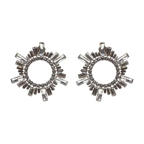 Amina Muaddi , Antique Silver Begum Earrings with Black Crystals ,Gray female, Sizes: ONE SIZE