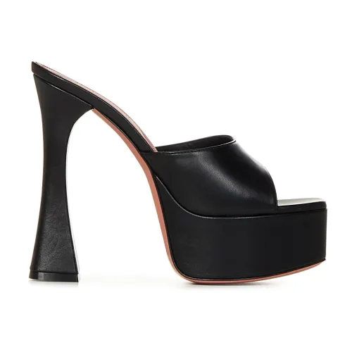 Amina Muaddi , Black Leather Square Toe Sandals ,Black female, Sizes: