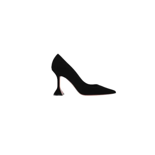 Amina Muaddi , Black Suede Pointed Toe Heels ,Black female, Sizes: