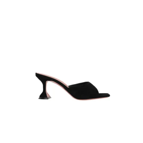 Amina Muaddi , Black Suede Square Toe Sandals ,Black female, Sizes: