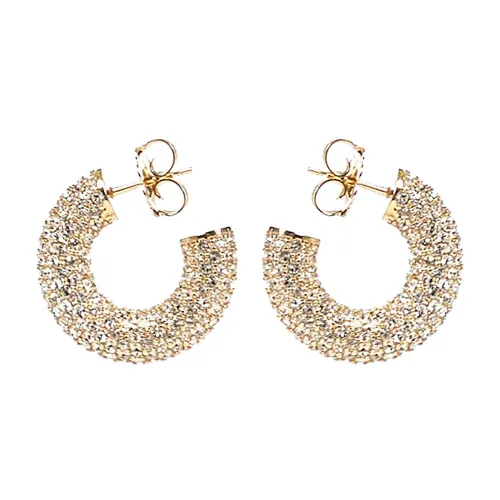 Amina Muaddi , Golden Brass Hoop Earrings with Crystals ,Yellow female, Sizes: ONE SIZE