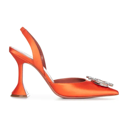 Amina Muaddi , Orange Silk Satin Heel with Starburst Embellishment ,Orange female, Sizes: