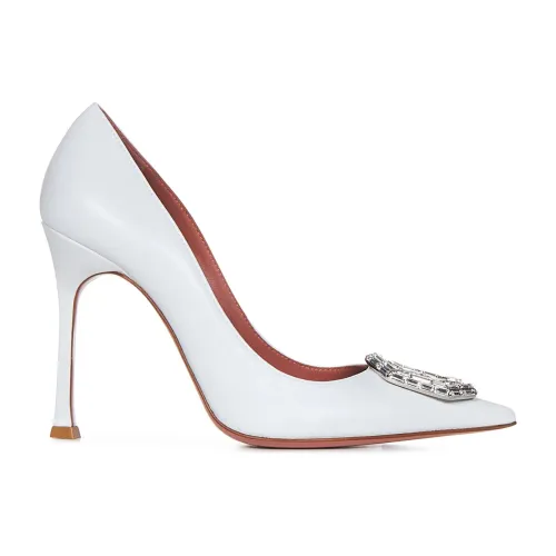 Amina Muaddi , White Slip-on Pointed Toe Heels ,White female, Sizes: