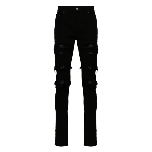 Amiri , Black Leather Thrasher Jeans ,Black male, Sizes:
