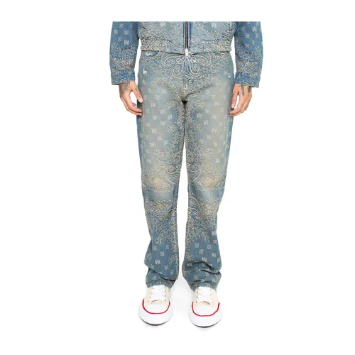 Amiri , Crafted Indigo Bandana Jacquard Straight Jeans ,Blue male, Sizes: