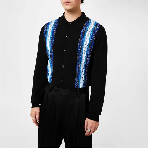 AMIRI Crystal Long Sleeve Polo Shirt - Black