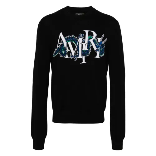 Amiri , Dragon Logo Wool Sweater ,Black male, Sizes: