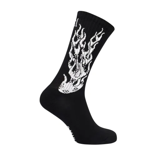 Amiri , Flames Logo Cotton Socks ,Black male, Sizes: