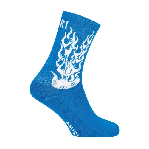 Amiri , Flames Logo Socks ,Blue male, Sizes: