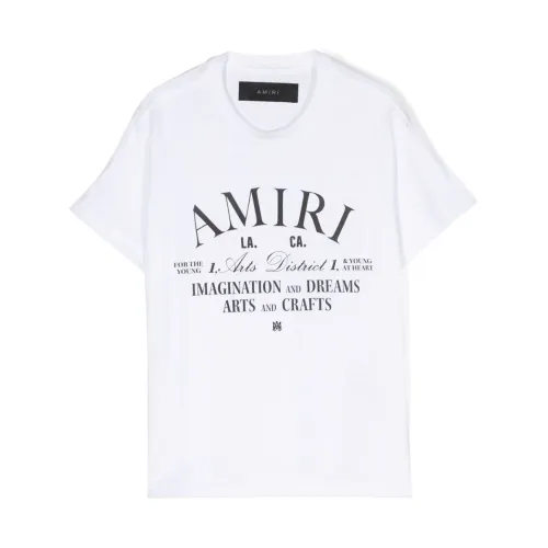 Amiri , White Logo Print Cotton T-shirts and Polos ,White male, Sizes: